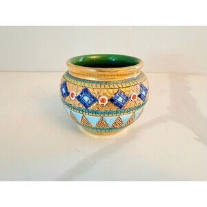 Vintage Italian Mosaic Bowl or Vase Colorful Gold, Blue, Green "Made in Italy"